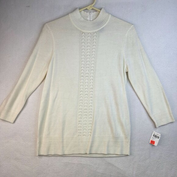 Koret Beaded Knit Sweater Small Mock Neck Back Zipper Coastal Classiccore Luxury - Picture 1 of 9